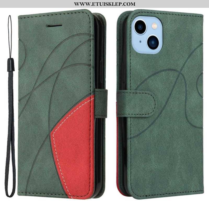 Etui Folio do iPhone 14 Plus Dwukolorowa Sygnowana Sztuczna Skóra